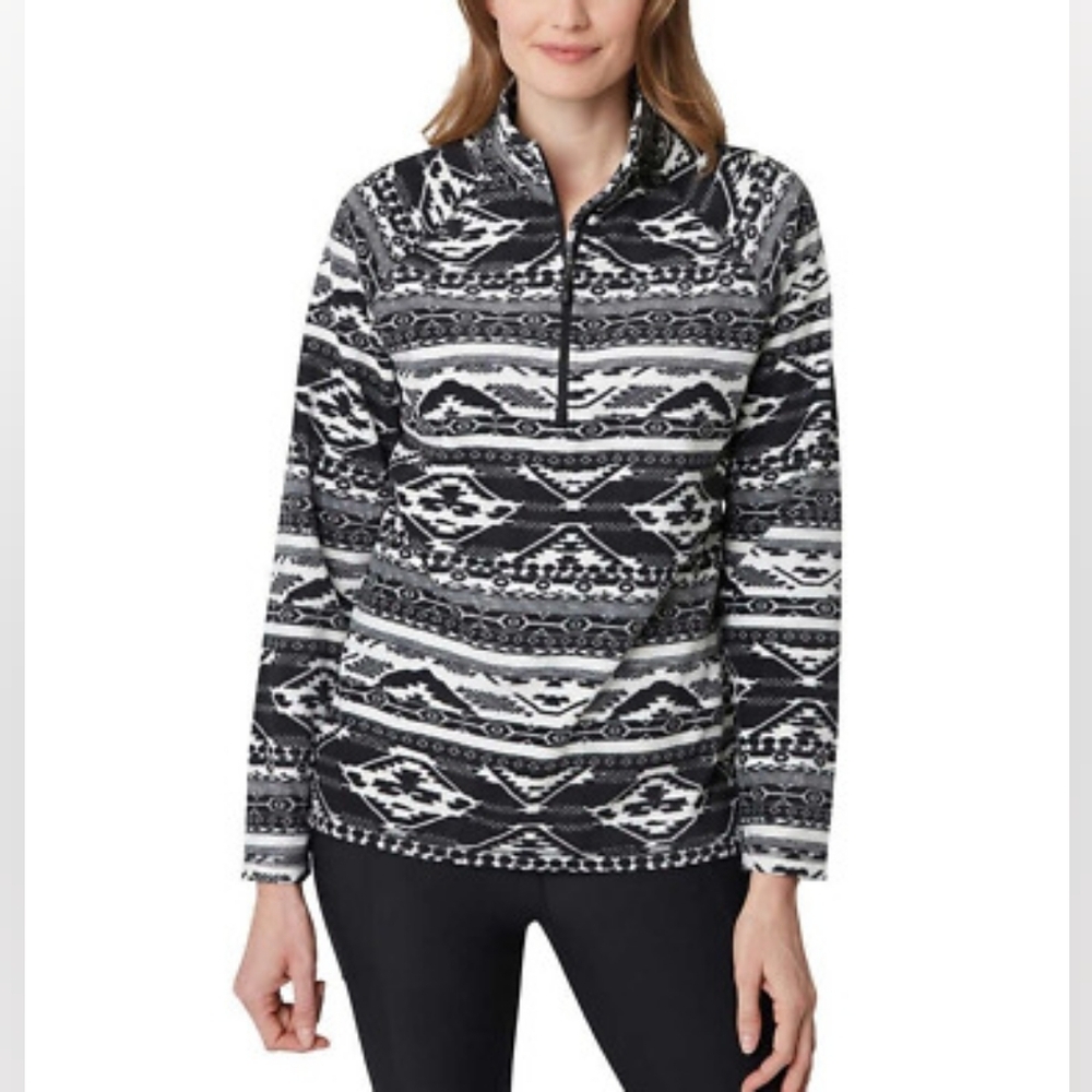 Eddie Bauer Tribal Print Midweight Quarter Zip Fleece Top In XL